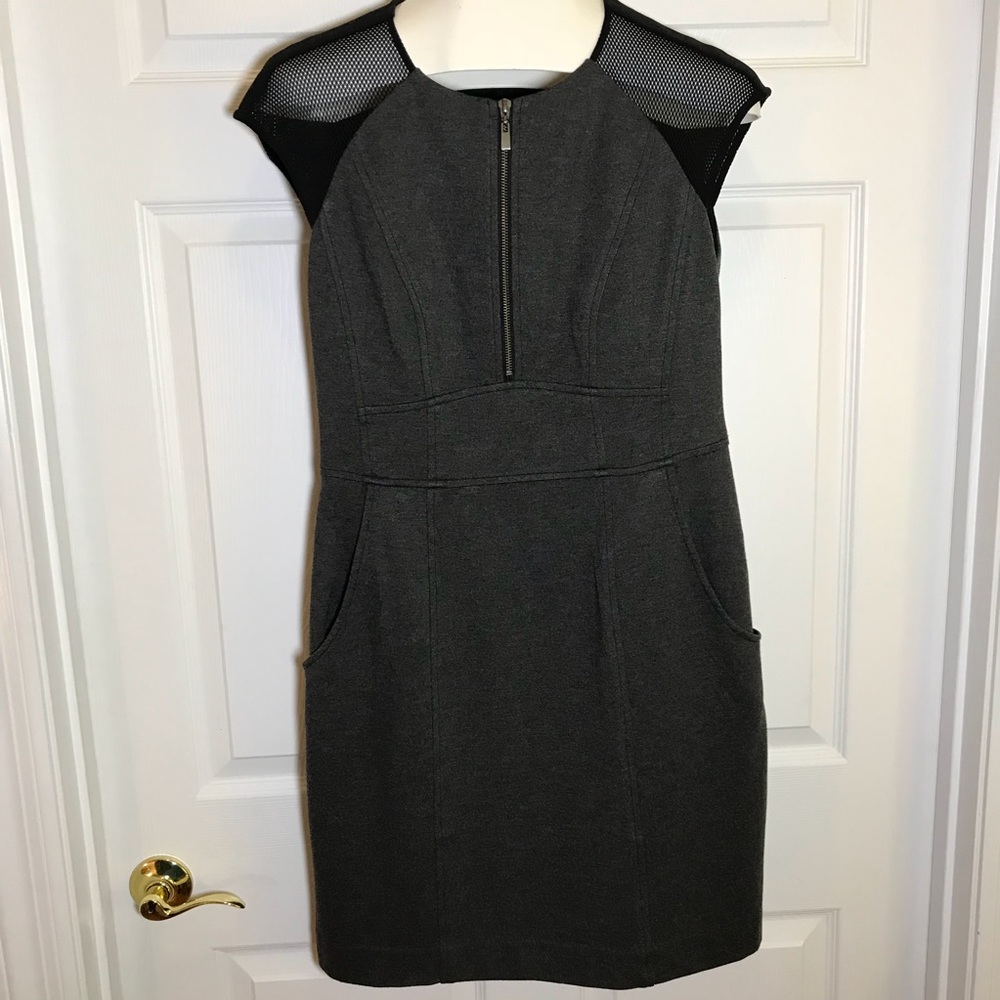 Nanette Lepore Gray Sheer Sleeved Sheath Dress
